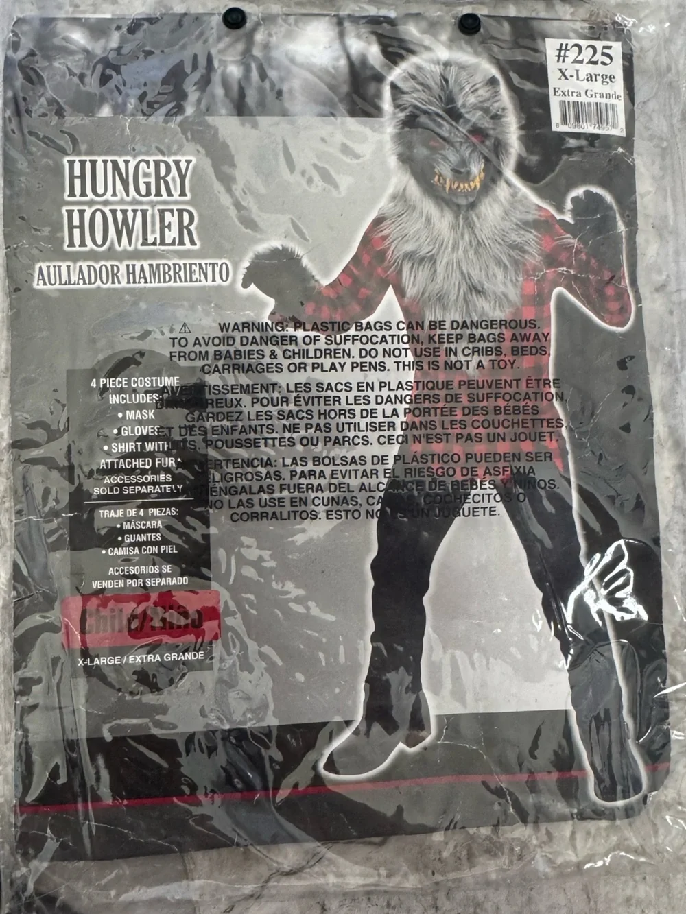 Kids XL Werewolf Costume Mask & Paw Set with Red Black Plaid Shirt